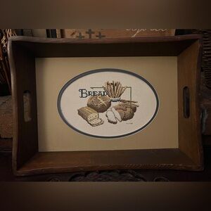 Vintage 1980s Cross-Stitch Wooden Bread Tray